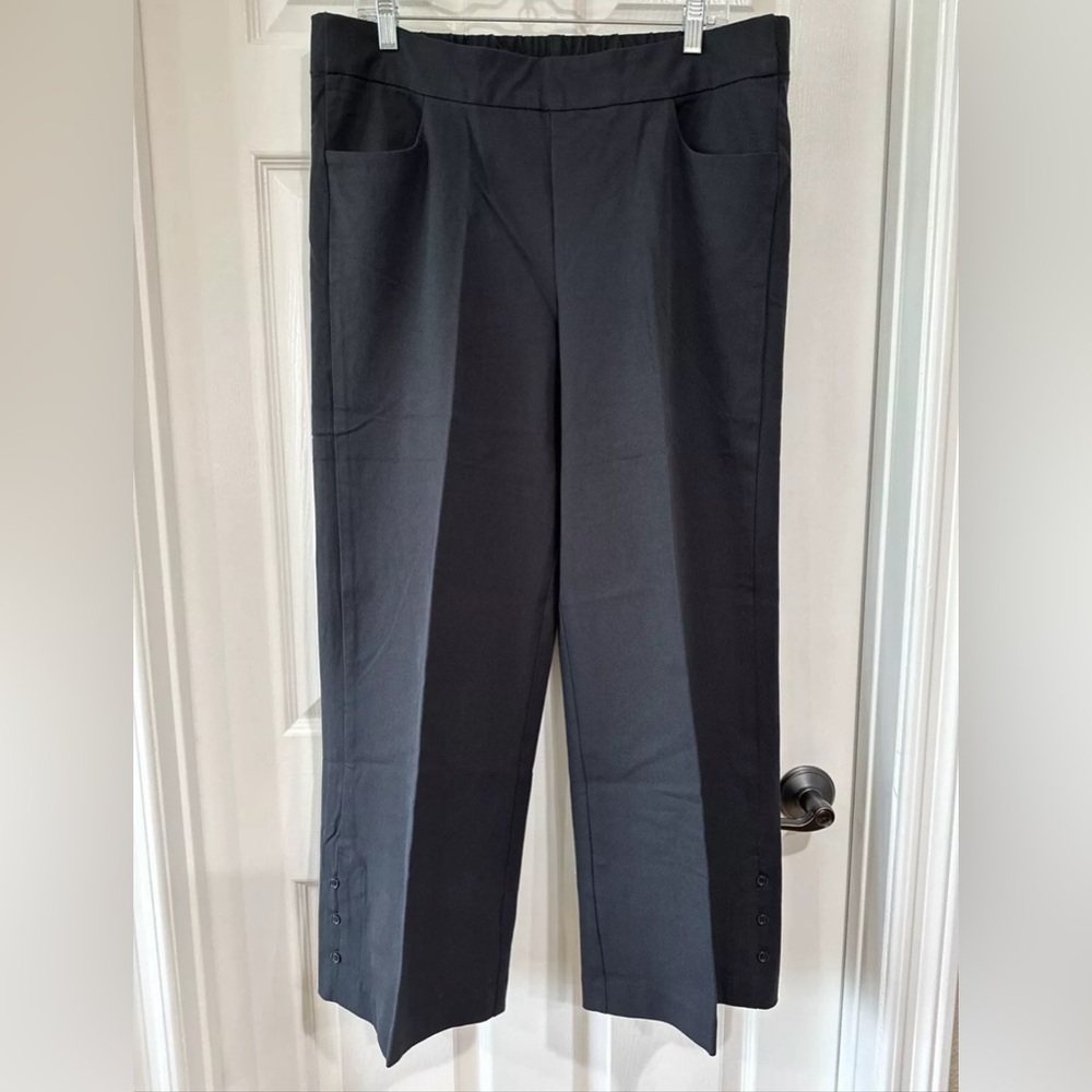 Isaac Mizrahi Live! SZ 16 Tall 24/7 Stretch Crop Wide Leg with Button Pitch Blk